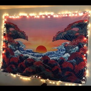 Japanese Ocean Wave Sunset Tapestry
